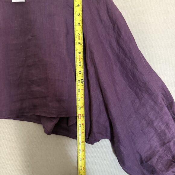 Match Point Linen Shirt Blouse Bolero Large Purple Fig Elastic Wristband Flax - Picture 7 of 8